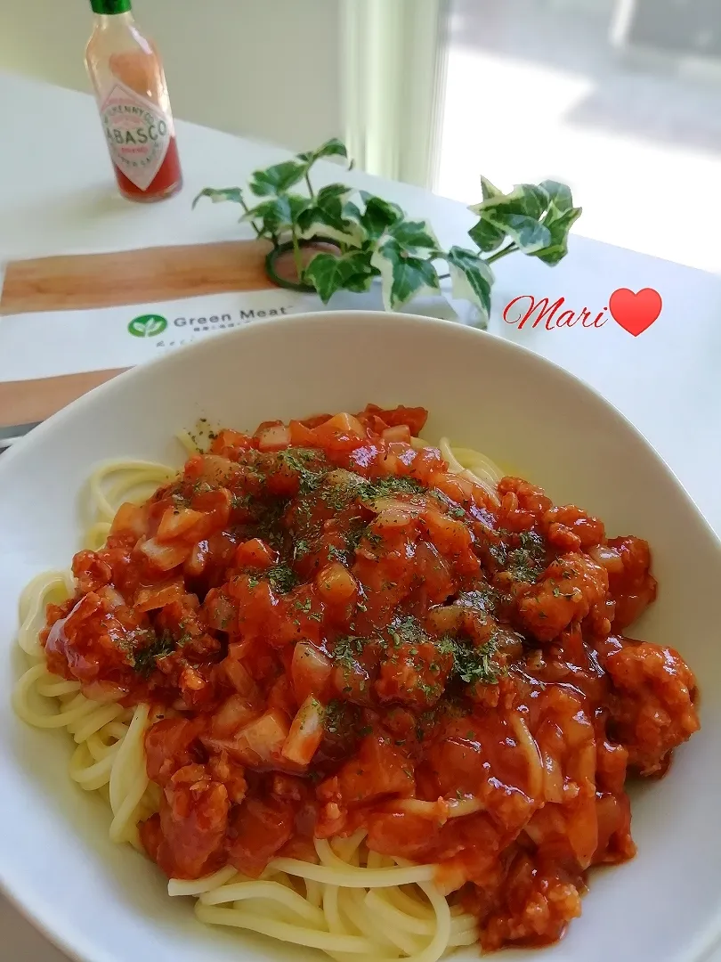 《レシピ有》植物でできたお肉グリーンミートでミートソースパスタ。|Mariさん