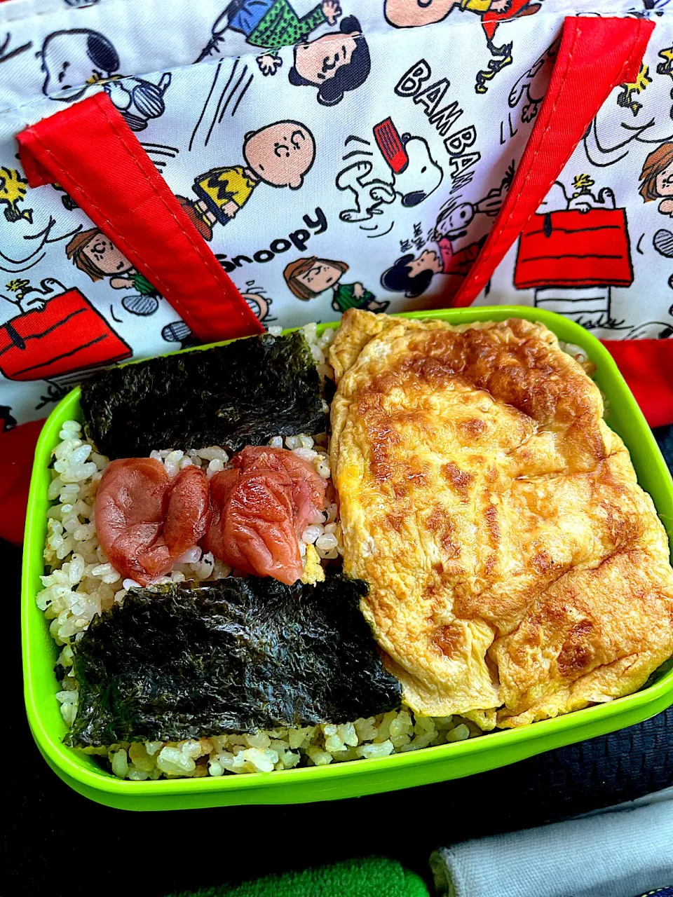 #昼飯　訳あり品と玉子焼き乗せロウカット玄米梅炊き込みワカメ混ぜご飯海苔段々弁当|ms903さん