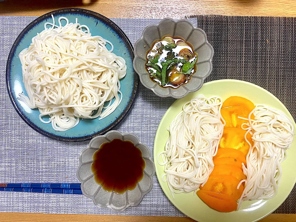 Snapdishの料理写真:黄色いトマトと薬味そうめん🍅|1614さん