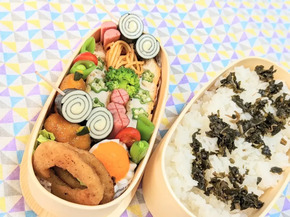 本日のお弁当〜。ささみの串カツとかぼちゃ餅🎃弁当〜|f.1125beさん