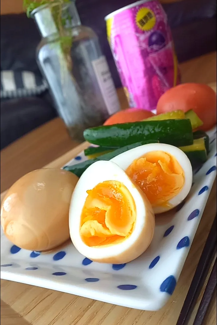 ゆで卵&きゅうり&ﾄﾏﾄのﾎﾟﾝ酢漬け|まりおさん