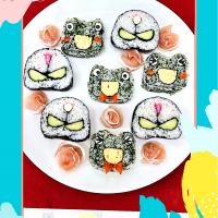 カエルさんとお花の飾り巻き寿司