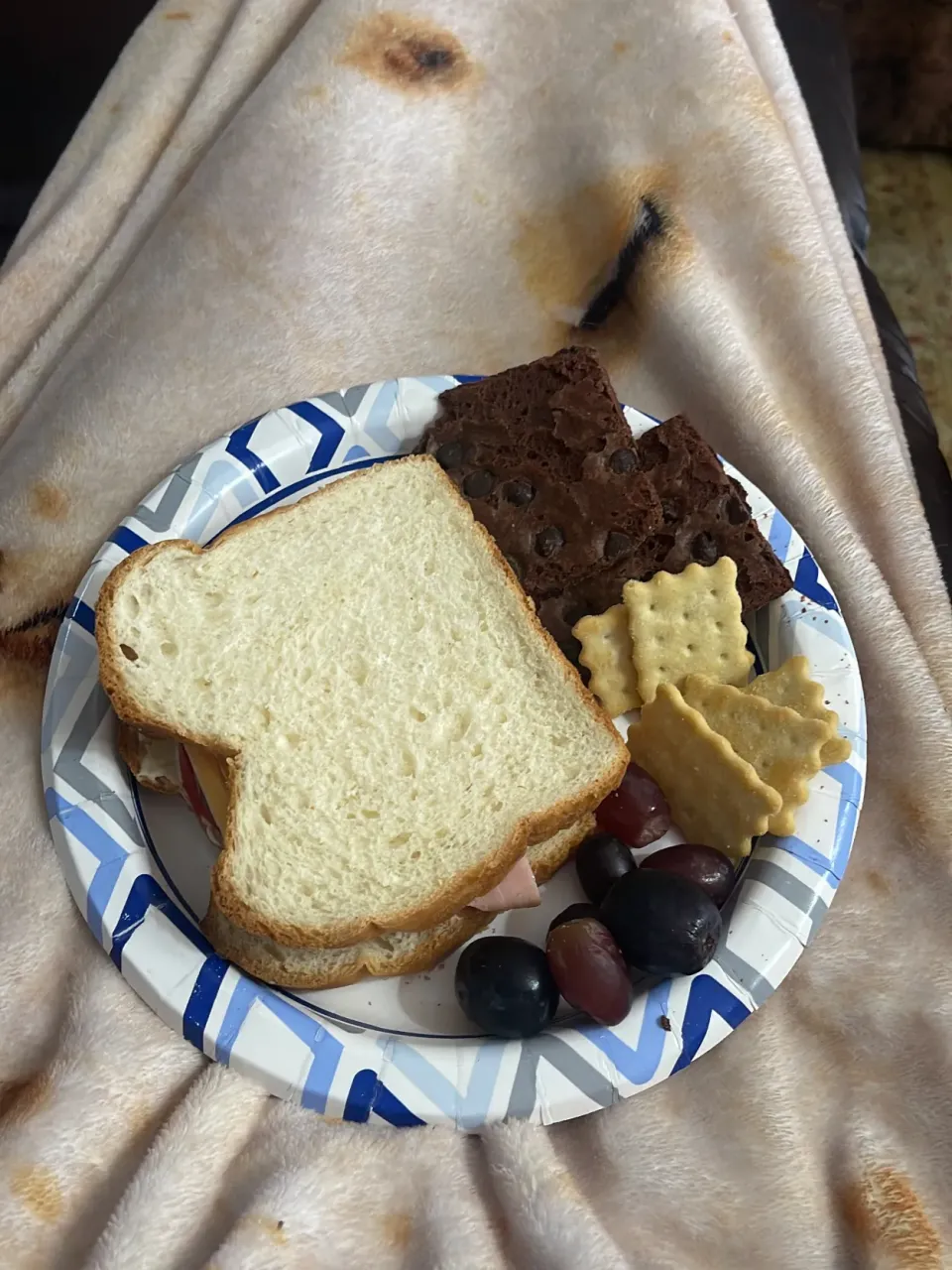 Ham sandwich+ grapes+ crackers+ brownies|suさん