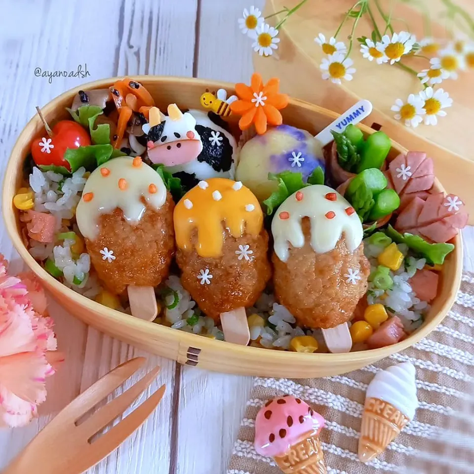 🍦🐮アイス風つくねバー弁当🐮🍦|ayano.adshさん