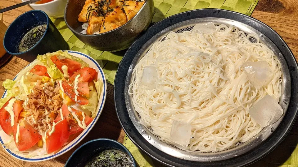 揖保乃糸と鶏天丼|まみさん