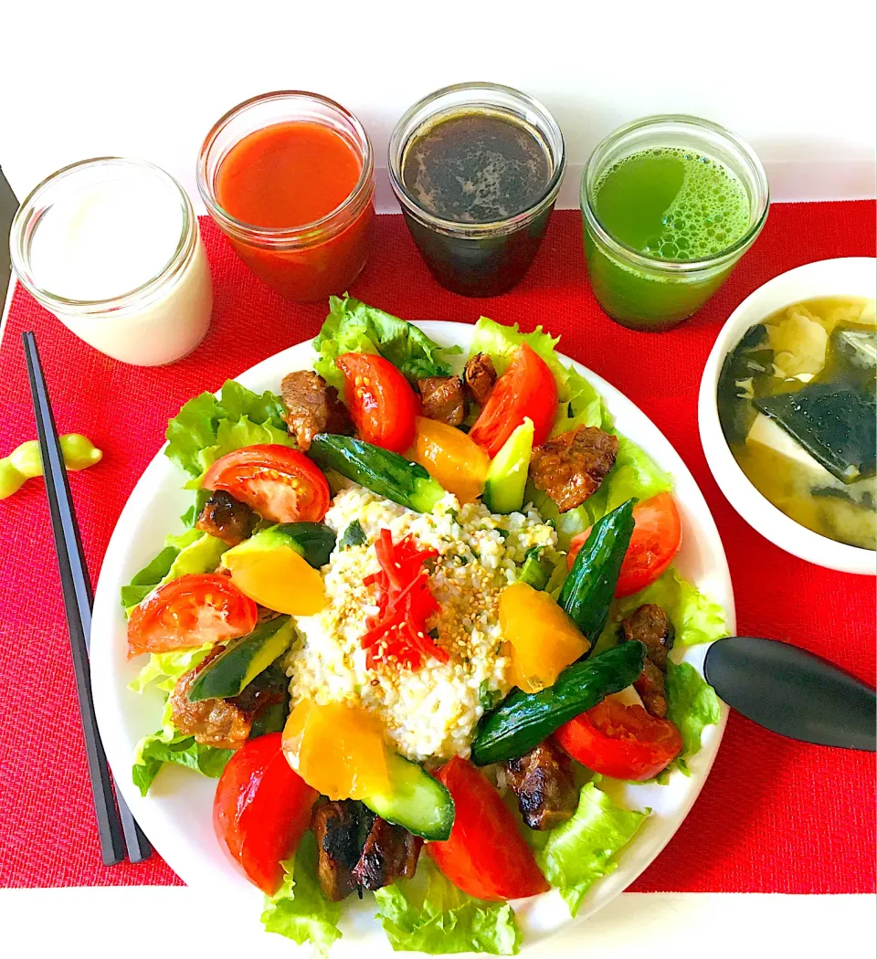 今日のご飯泥棒^ - ^よだれが出るほど旨いよだれ飯😋カルビー焼肉サラダワンプレート🥗糀卵粥^ - ^|HAMI69さん