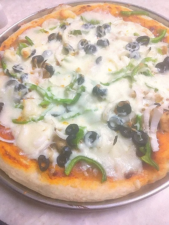 whole wheat chicken fajita pizza|hinaさん