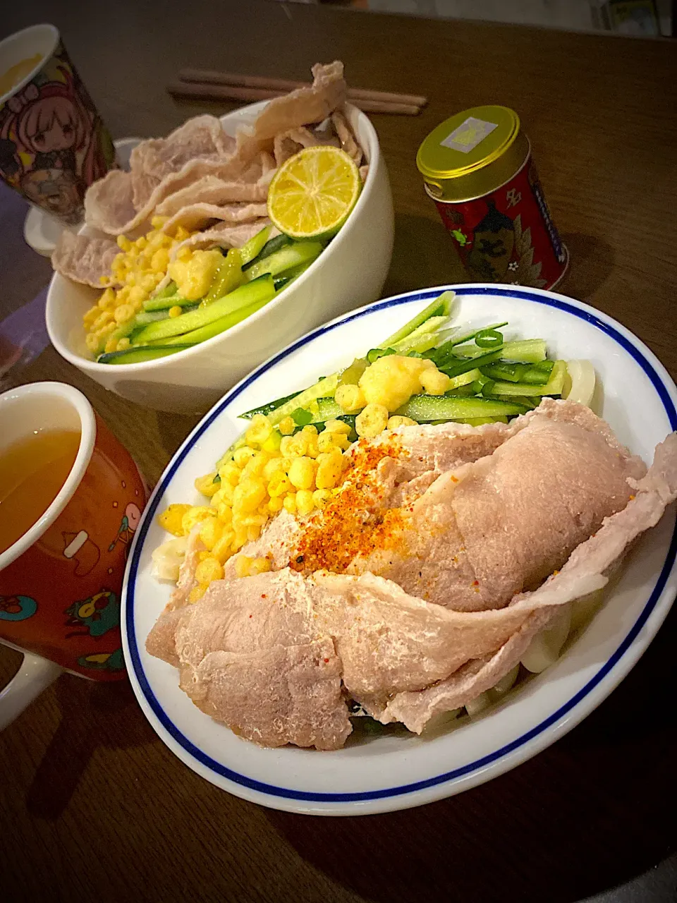 茹で豚ときゅうり冷やしうどん　五穀アイスティー|ch＊K*∀o(^^*)♪さん