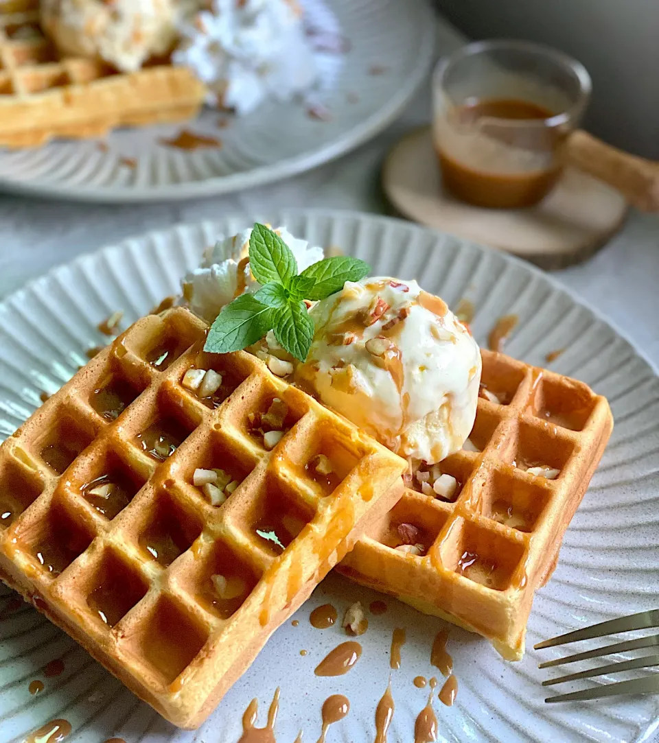 Snapdishの料理写真:３時のおやつにワッフルプレート·͜·|なのこさん