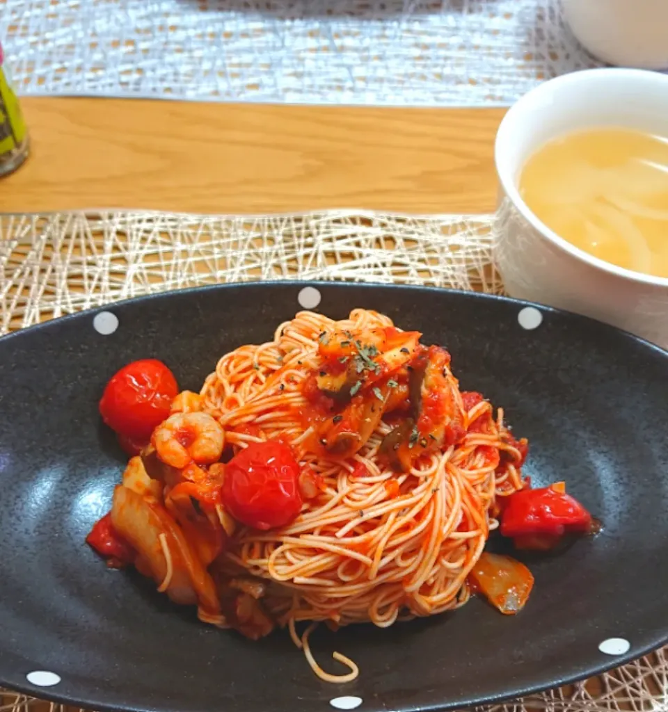 Snapdishの料理写真:そうめんでトマトソースパスタ風|ごはんきろくさん