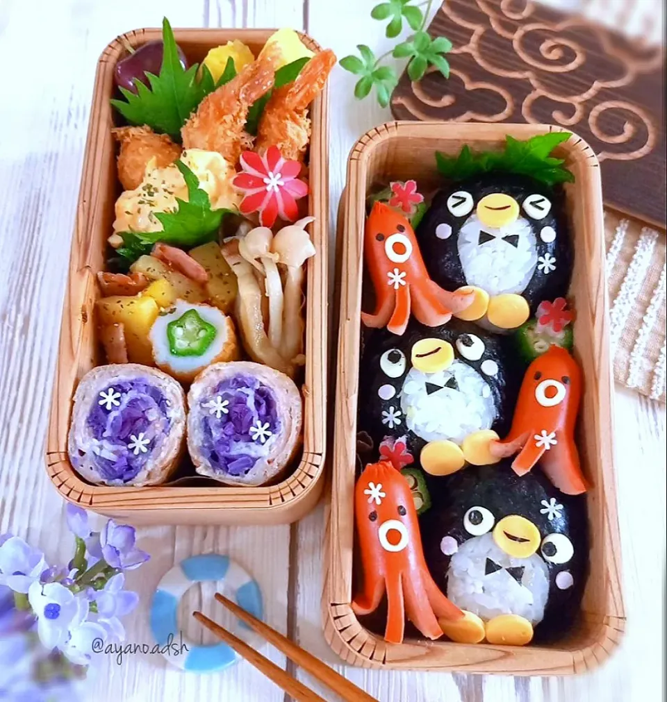 🐙🐧タコさんと
ペンギンさんのおにぎり弁当🐧🐙|ayano.adshさん