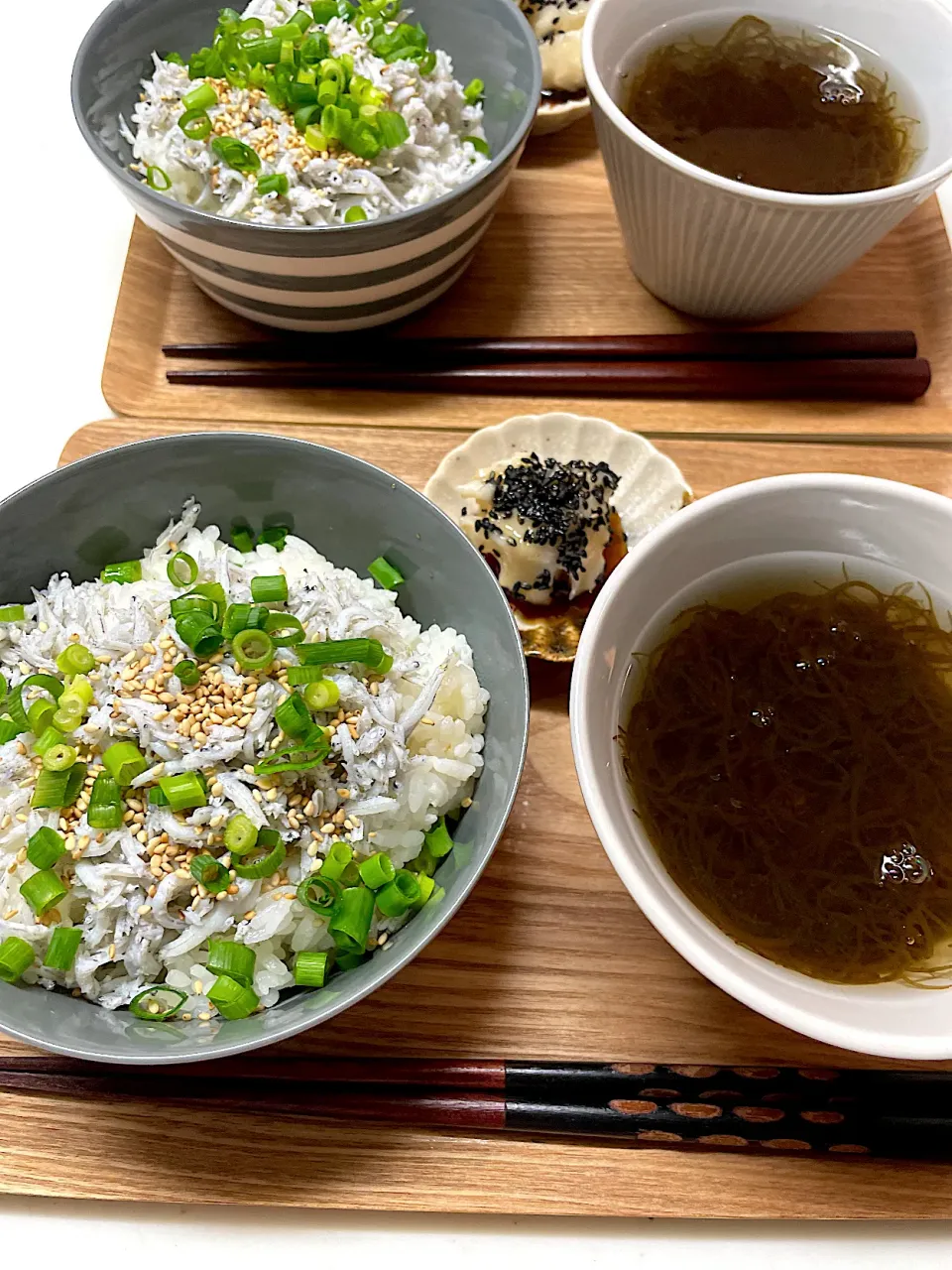 しらす丼、もずくスープ、黒胡麻団子|ＭＡＲＵＥ家の食卓さん