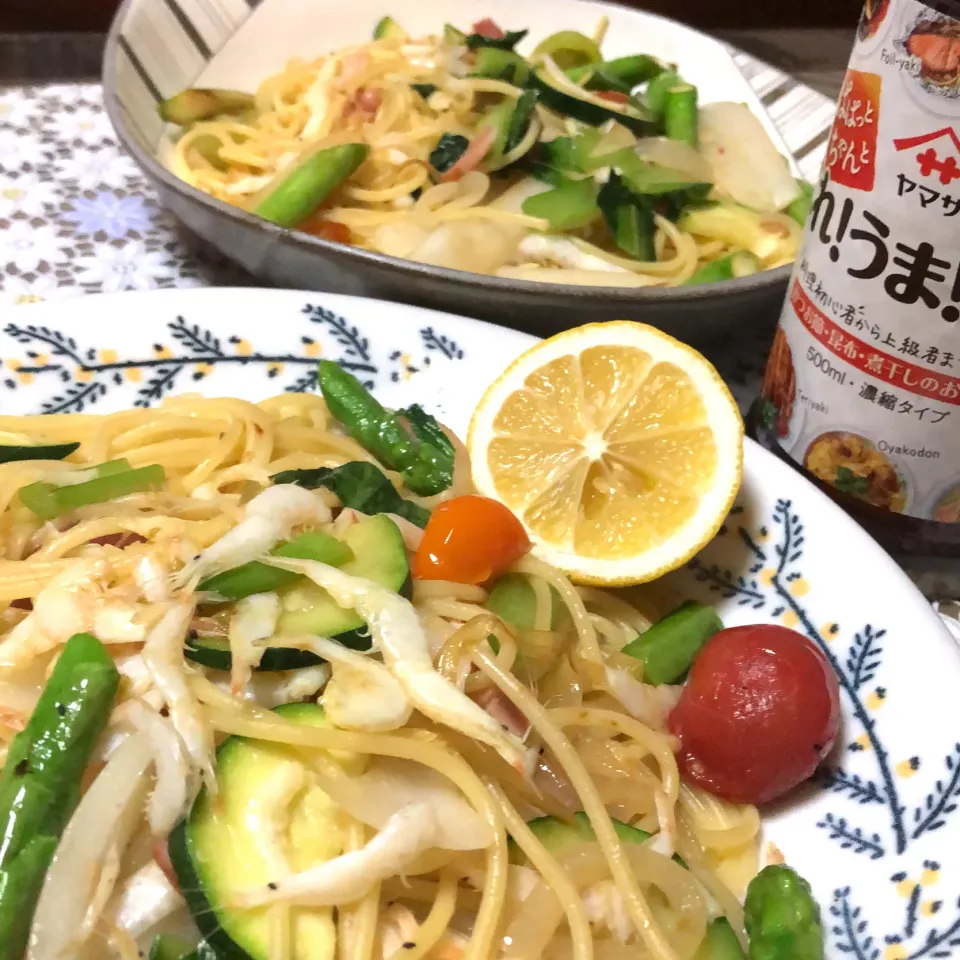 Snapdishの料理写真:白えびと夏野菜の和風レモンパスタ|さらっと🍀さん