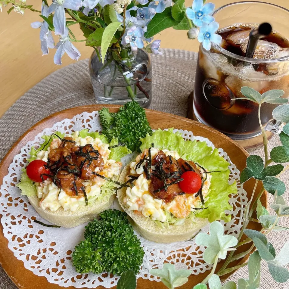 6/19❤︎ホテイの焼き鳥たまごサラダオープンサンド🌱✨|Makinsさん