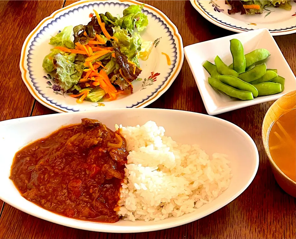 晩ごはん♯カレー♯枝豆|小松菜さん