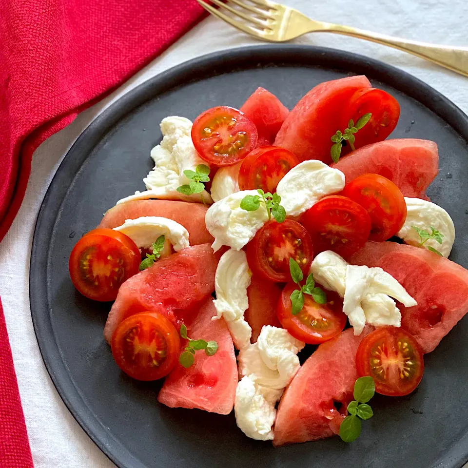 🍉🐄🍅スイカのフルーツサラダ | プラムトマトとモッツアレラチーズ|ゆきぽん@ゆきの家飲み料理さん