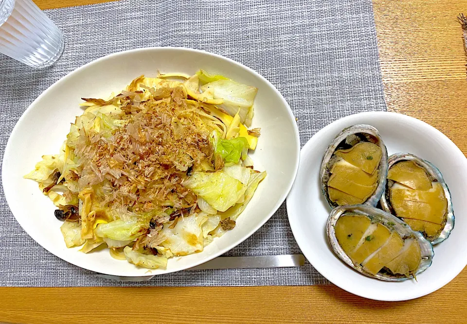 鮑の煮付けと焼きうどん|1614さん