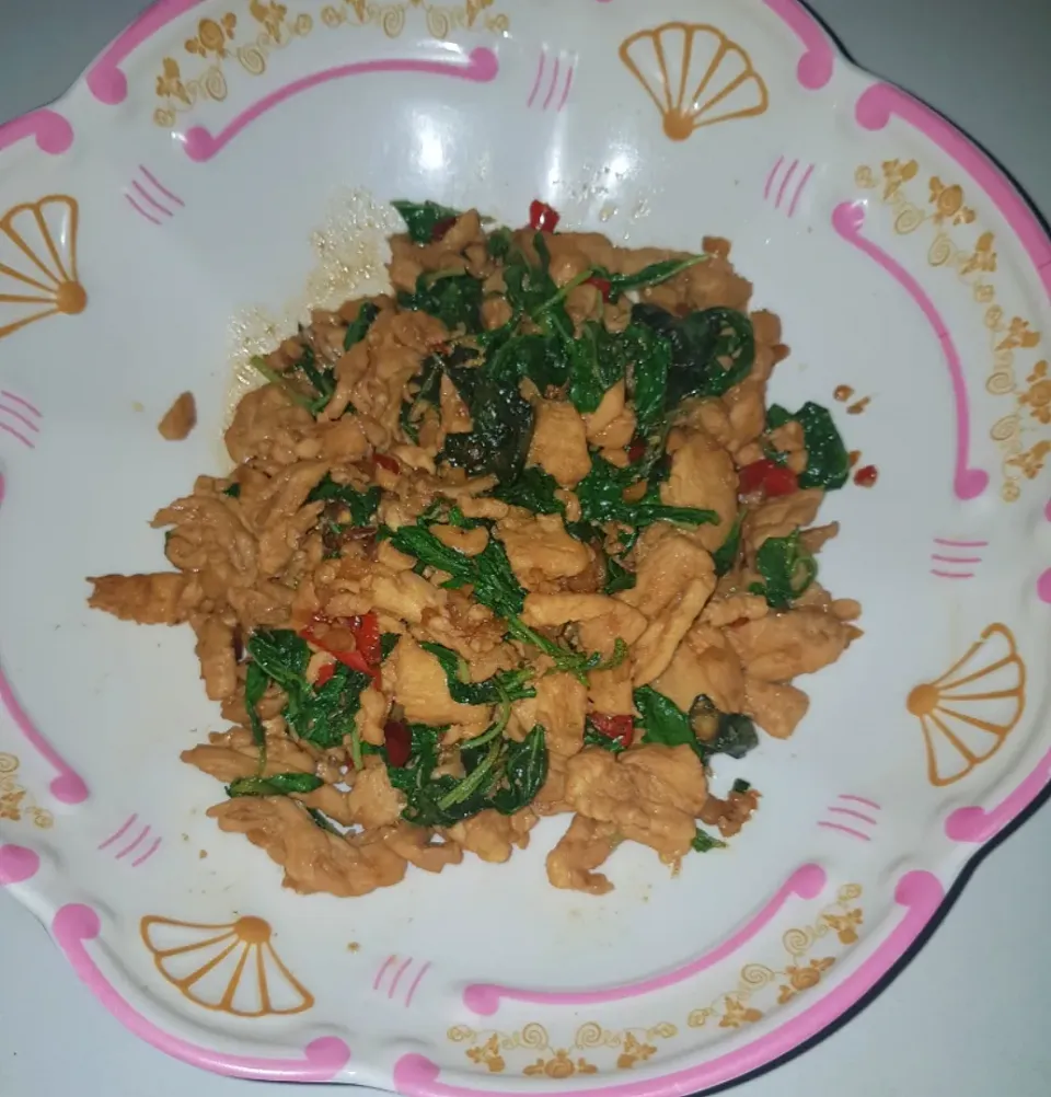 stir fry spicy chicken with holy basil leaves|patcookingfeverパットさん