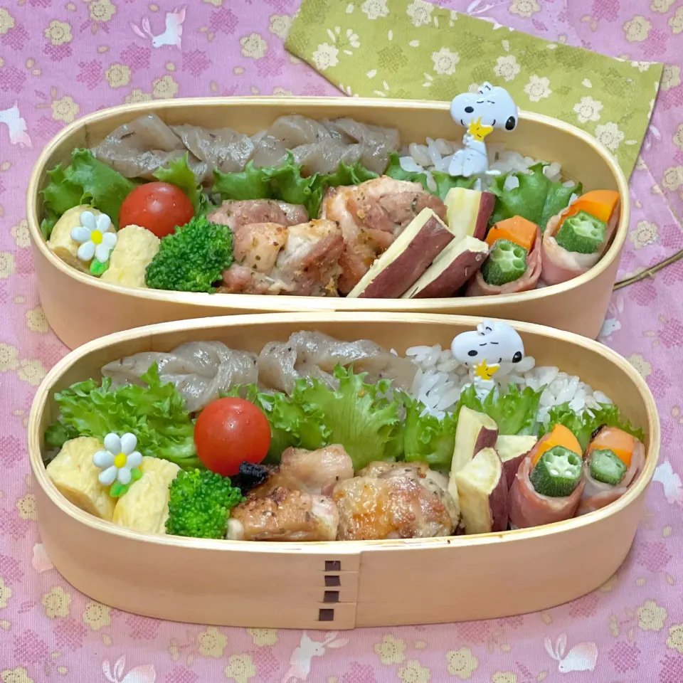 鶏モモカレーハーブグリル☘️の双子ちゃんお弁当💙❤️ 6/16木|sweet homeさん