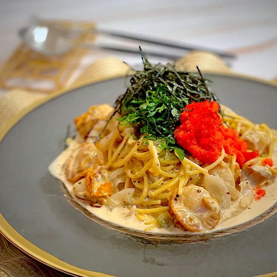 あっという間にできる濃厚海苔の佃煮と甘酒の帆立クリームパスタ🥰|AXさん