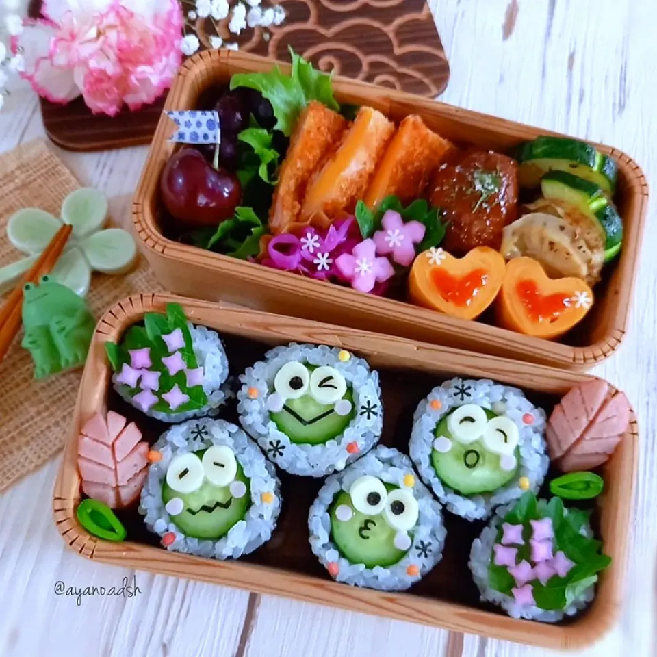 💠🐸けろけろけろっぴ海苔巻きと
紫陽花のお弁当🐸💠|ayano.adshさん