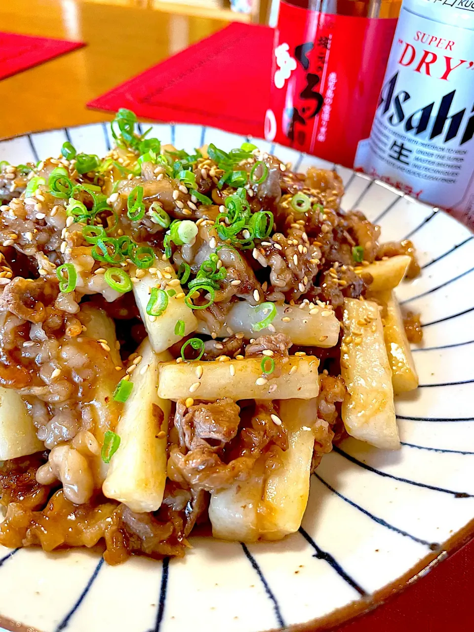 牛肉と長芋の黒酢炒め🍀*゜|おかちさん