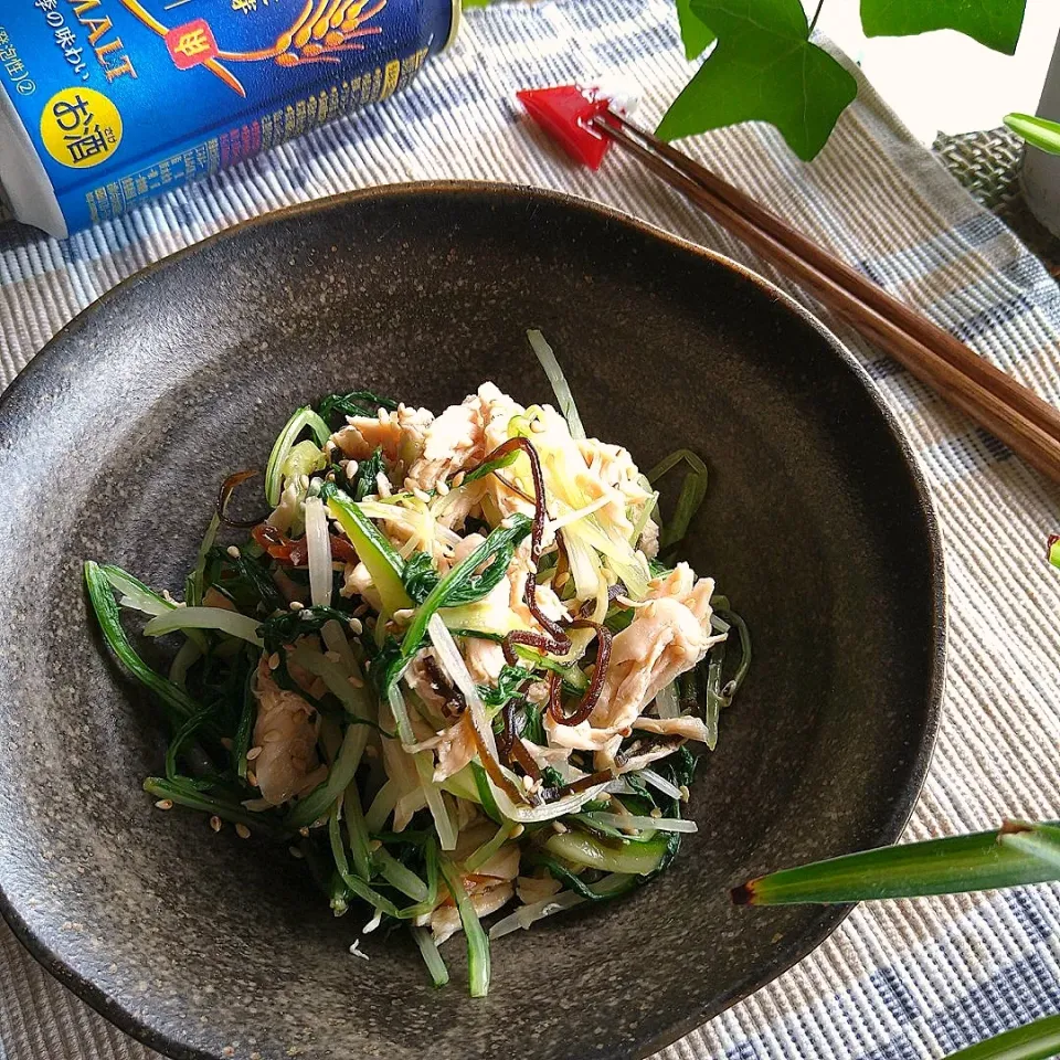 からあげビールさんの料理 【おうち居酒屋ごはん】ささみと水菜のヘルシー塩こんぶラーぽん和え|とまと🍅さん