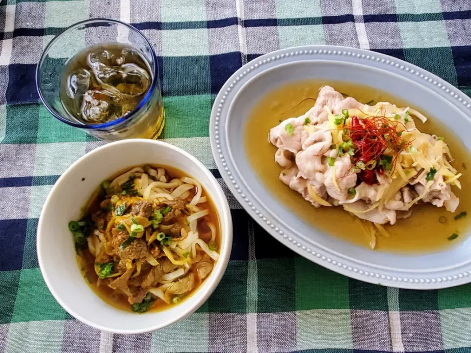 Snapdishの料理写真:冷やしカレーうどん&冷しゃぶ|emiさん