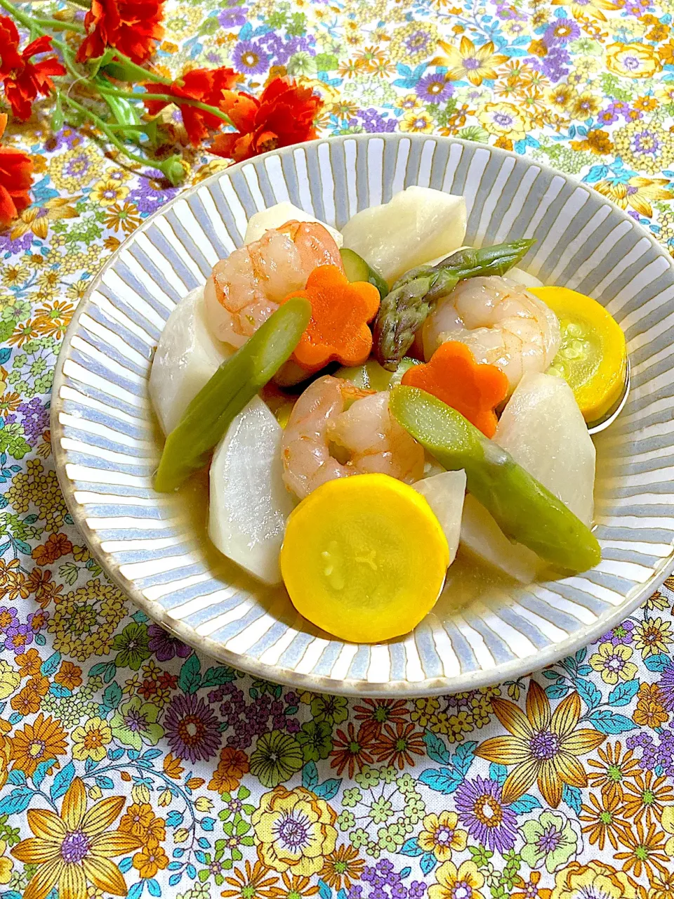 夏野菜と海老のゆずポン煮🌼|ringonamaさん