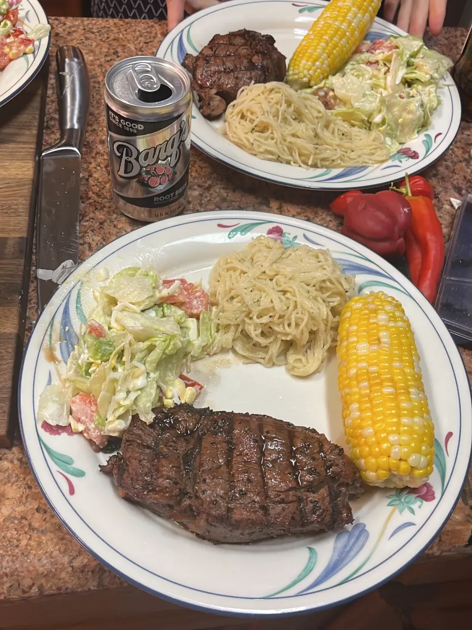 Noodles made by me+ steak+salad+ corn!|suさん