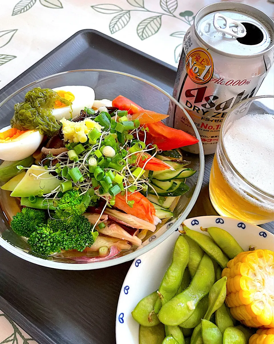 暑すぎのお休みのお昼はぶっかけ素麺とノンアルコールビール🍺✨😋💕|てるみさん