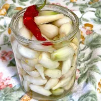 自家菜園のらっきょうの酢漬け
