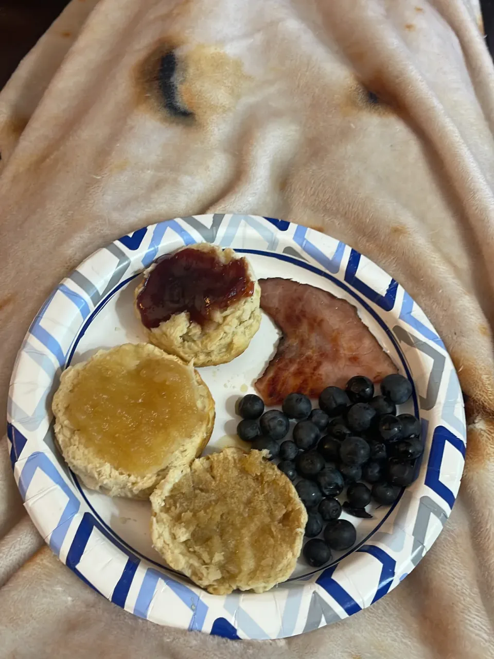 Biscuits+ blueberries+ ham+ milk!|suさん