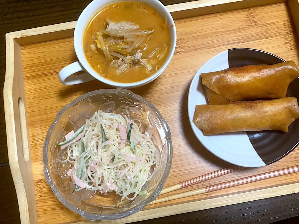 春雨サラダとサムギョプサル風春巻きとチゲスープ|はるかさん