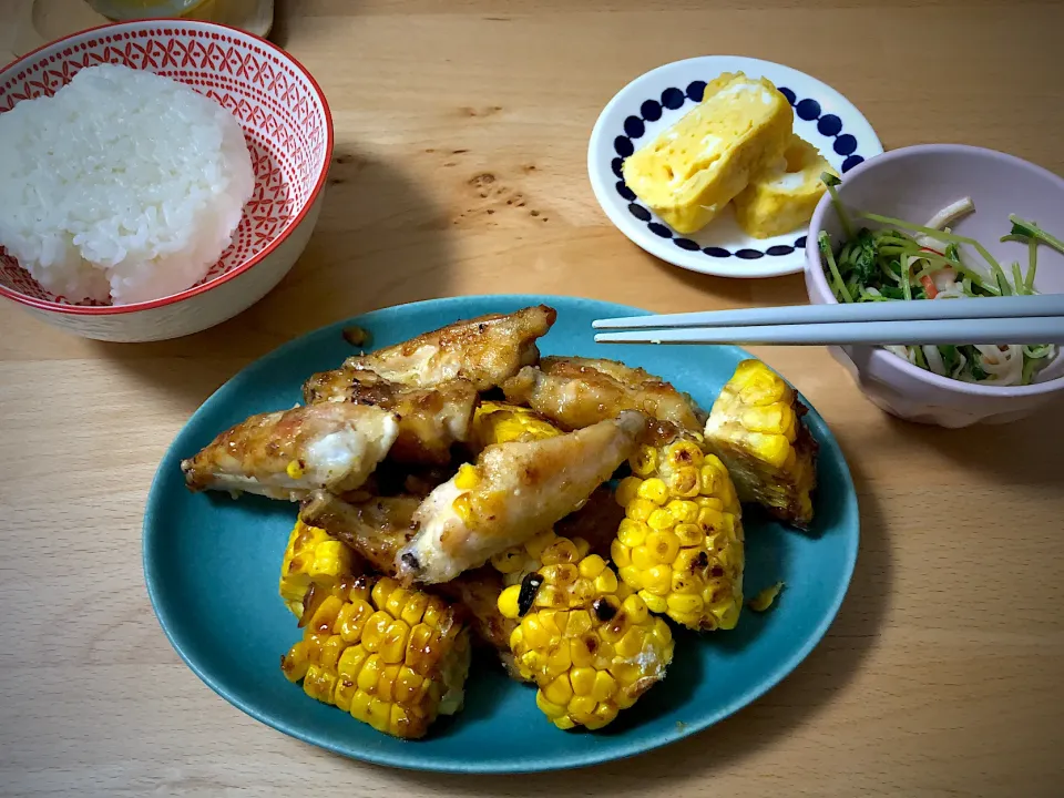 手羽中ととうもろこしのバター醤油焼|saknさん