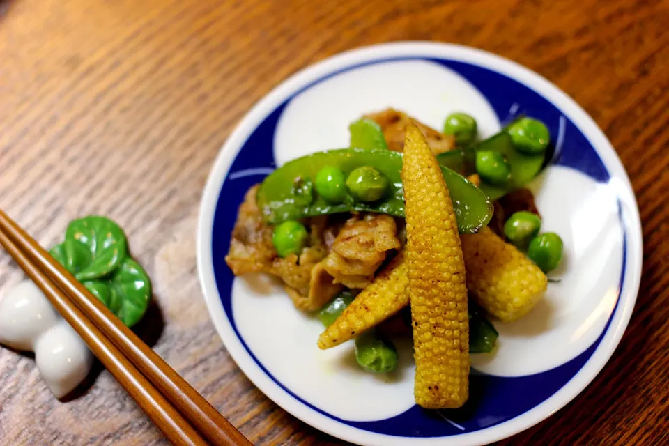 ヤングコーンとスナップえんどうのカレー醤油炒め|sono.kさん