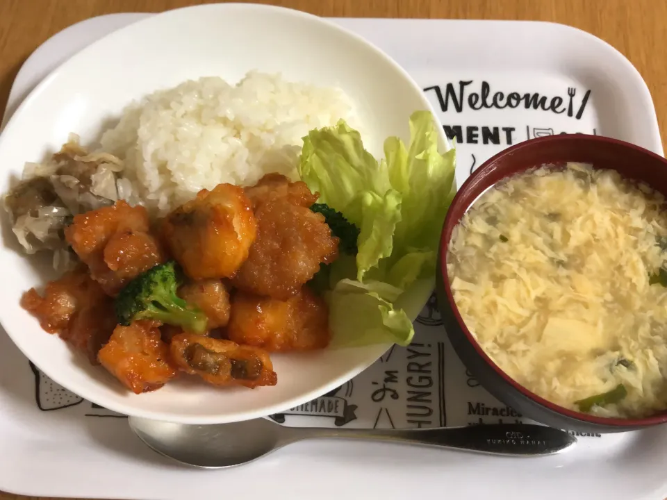 鳥チリ丼&卵スープ|ここなりさん