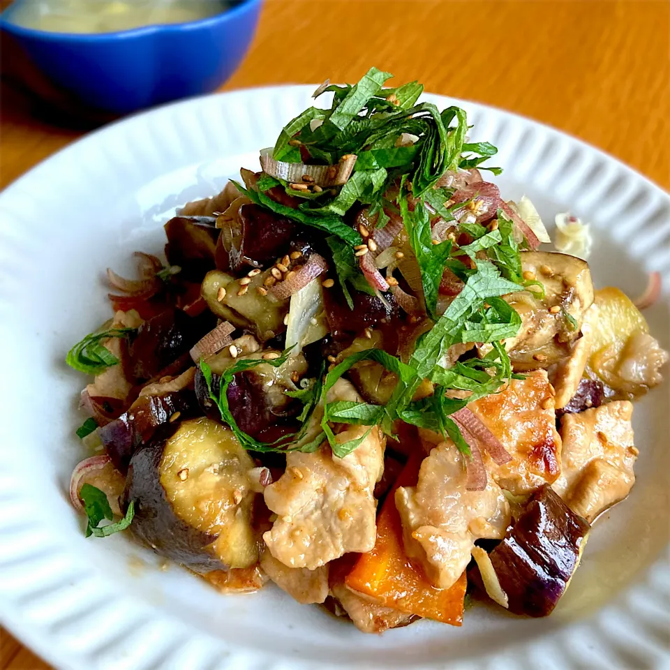 豚ナス甘酢味噌炒め|むぎこさん