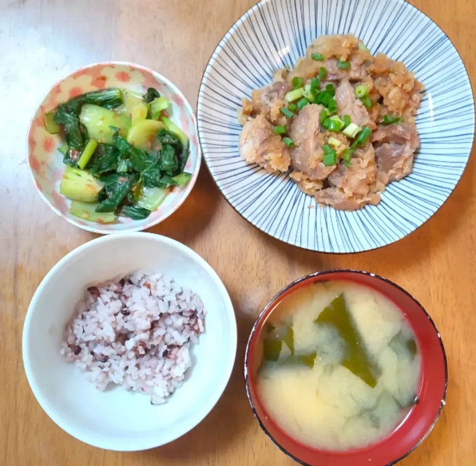 2022 0627 鶏肉のみぞれ煮　チンゲン菜のおひたし　豆腐とわかめのお味噌汁|いもこ。さん