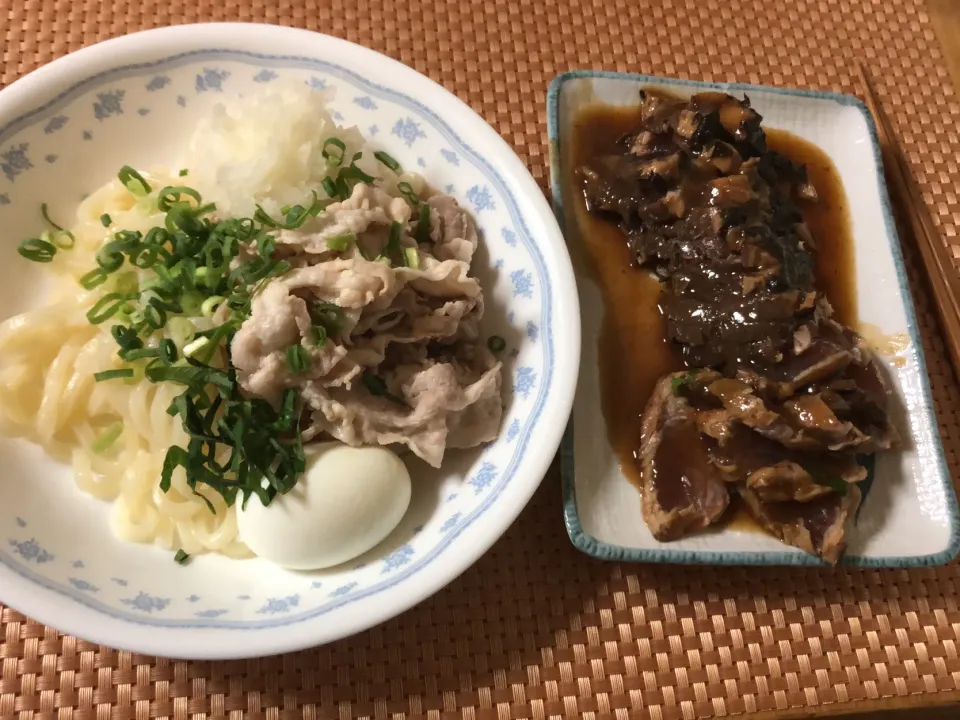 冷やしうどん&鰹のたたき|ここなりさん