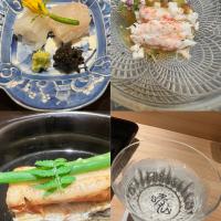 三田　晴山はなれ　にて。日本料理を堪能いたしました。蟹、鰻、イカなどのお造り。