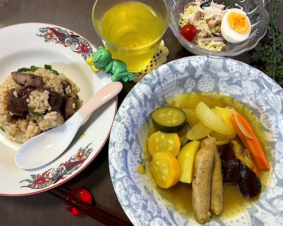 Snapdishの料理写真:ステーキピラフ&カレー風味ポトフ😋|noeさん