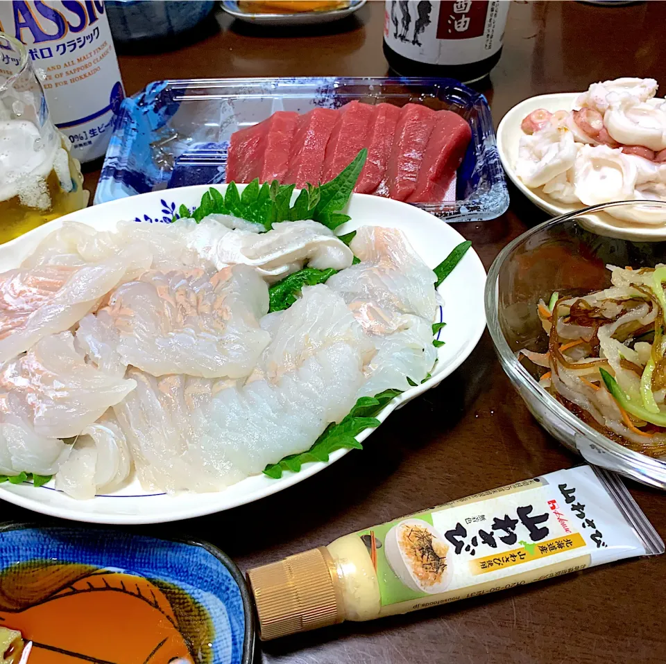 大量のヒラメ刺の夕飯❤️|がおりんさん