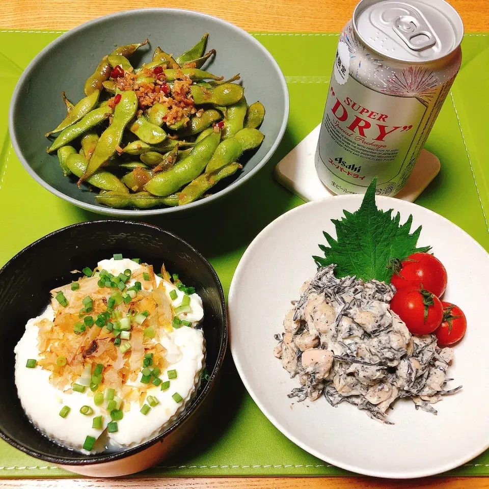 寄せ豆腐
枝豆ペペロン
大豆とひじきとツナのマヨあえ|naoさん