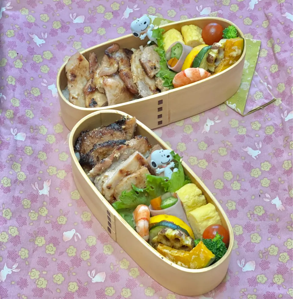 豚ロース味噌漬けグリル☘️の双子ちゃんお弁当　💙❤️ 6/30木|sweet homeさん