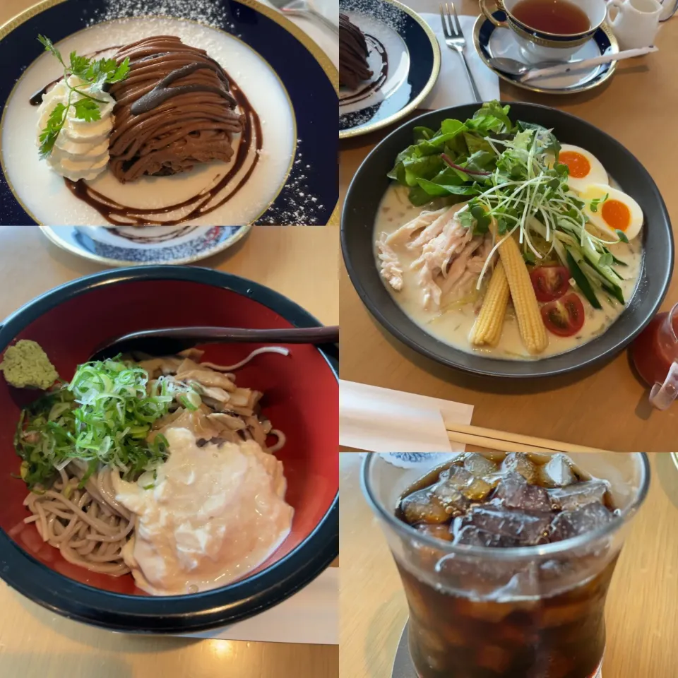 冷やし豆乳白湯めん　ゆばそば＆ドリンク☕️  ケーキセット🍰|るみおんさん