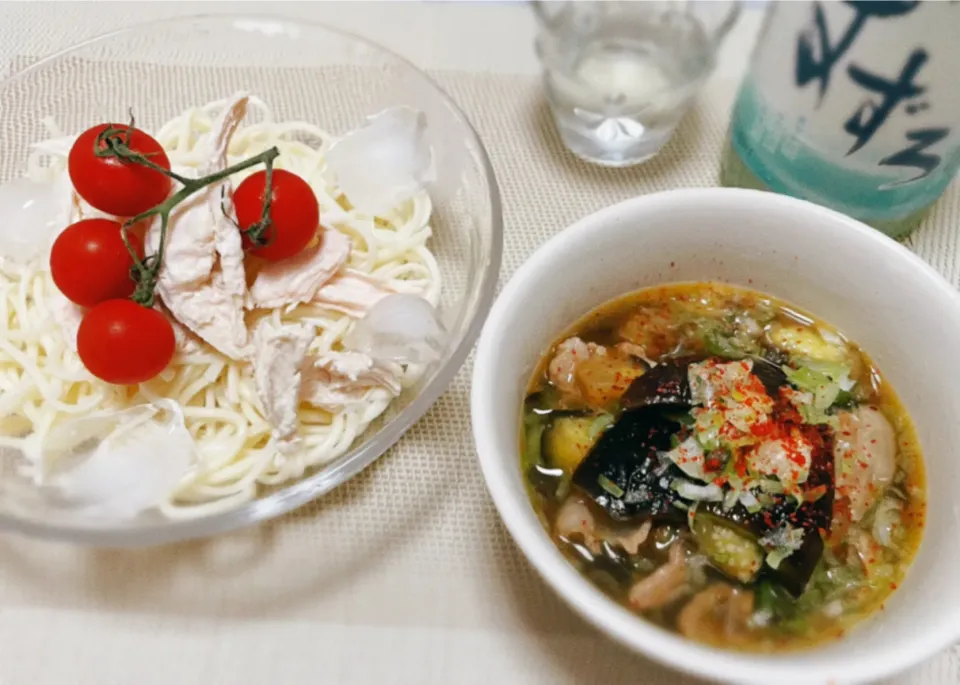 Snapdishの料理写真:豚肉ナスのつけ素麺バージョン(⑅•ᴗ•⑅)◜..°♡|antiqueさん