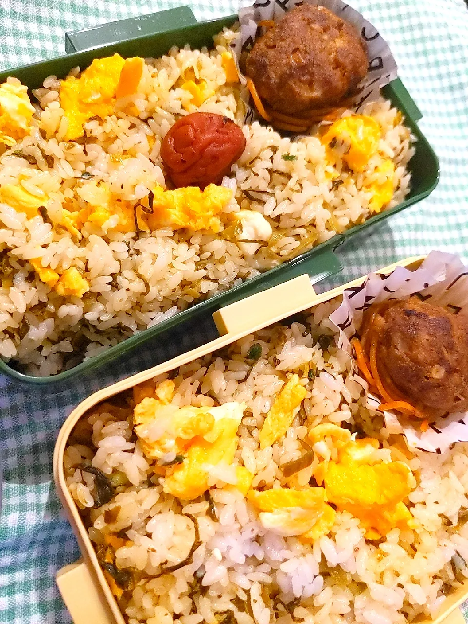 高菜チャーハン♡ハンバーグ・ナポリタン(手作り冷食)手抜き弁当|チョコさん