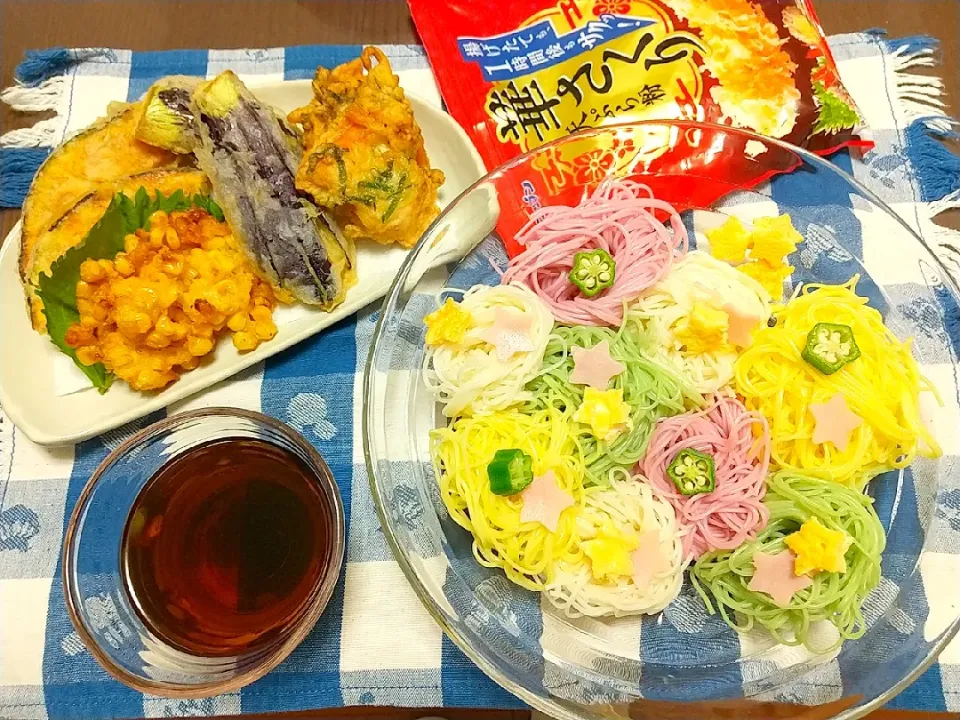 🎋夏野菜の天ぷら･鶏天&七夕そうめん|tomoさん