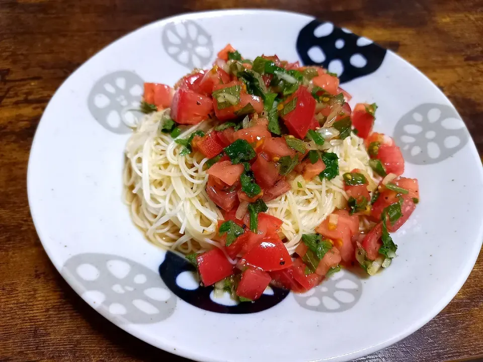 冷製パスタ風トマトそうめん|ちりさん